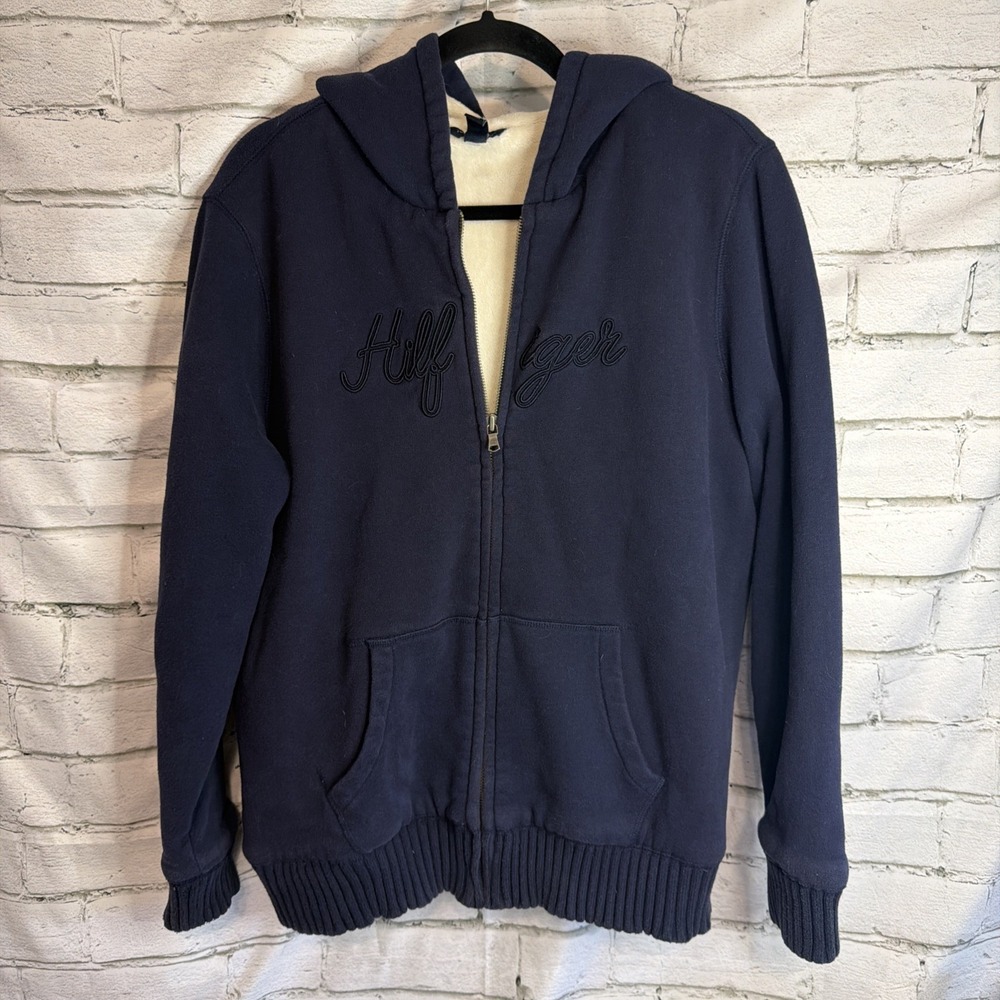 Tommy Hilfiger 2011 Faux Fur Lined Full Zip Hoodie Sweatshirt Womens Sz XXL Y2K